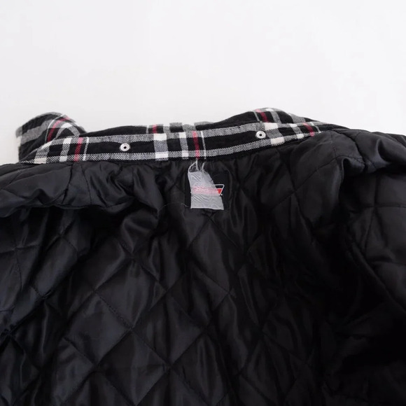 Dickies Black Red Checker Button Up Removable Hood Quilt Stitch Lined Shacket XL - Picture 15 of 15